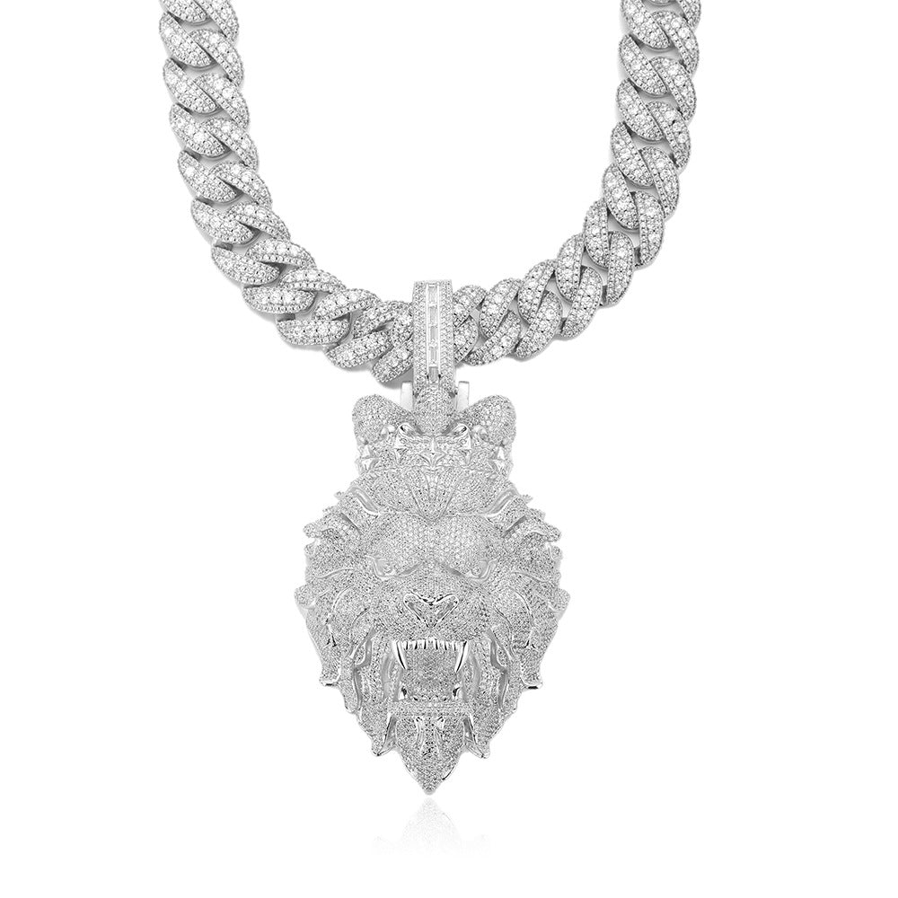 Lion Head Pavé Pendant Charm Necklace, Hip Hop Statement Jewelry product image