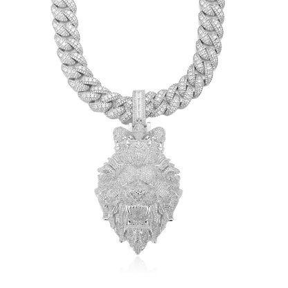 Lion Head Pavé Pendant Charm Necklace, Hip Hop Statement Jewelry