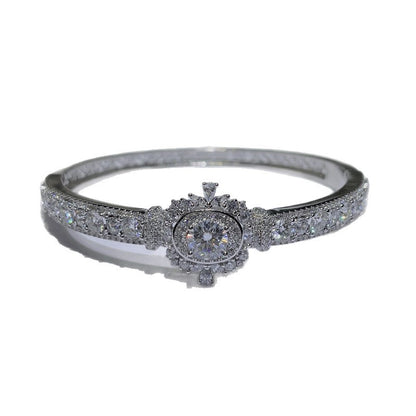 VVS1 Moissanite Tennis Bracelet for Women, Full Pavé Halo Bangle