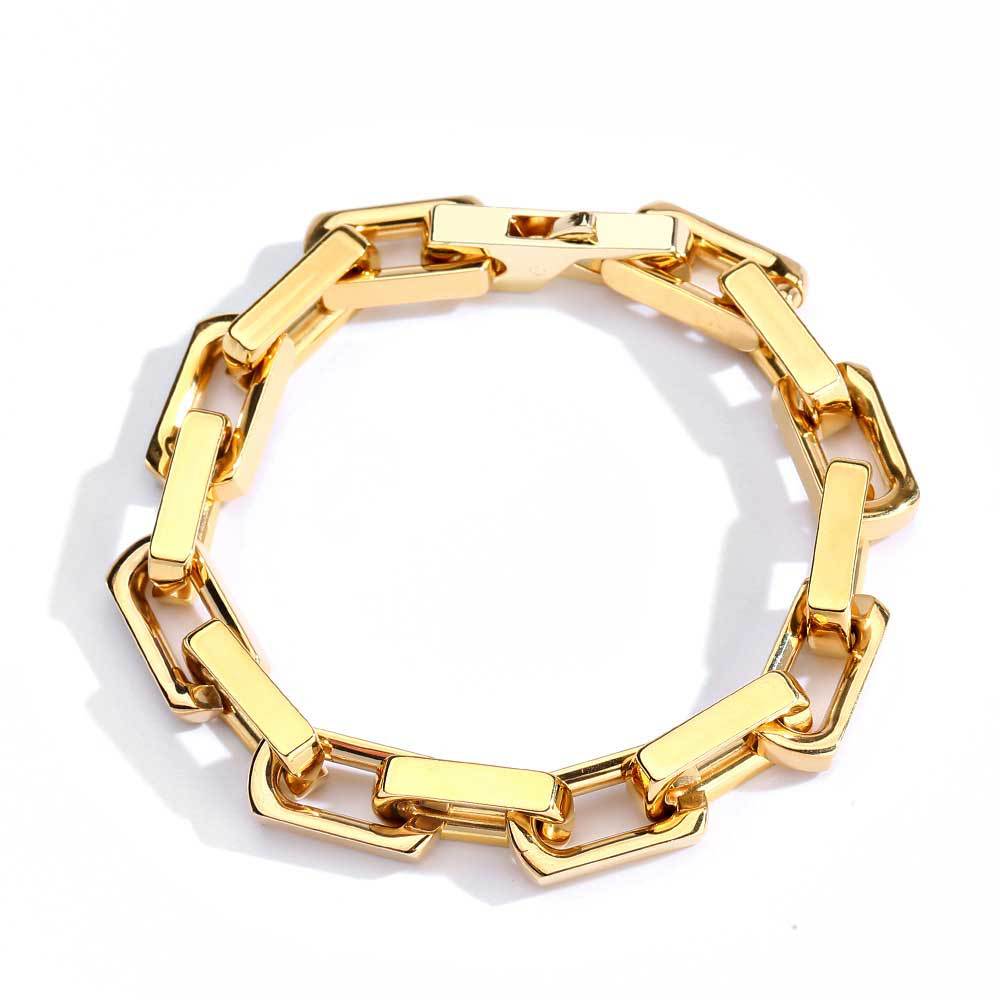 9 mm Polished Rectangular Link Hip Hop Bracelet with Stainless steel Base - CHA261 product image