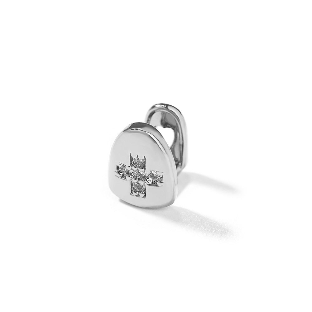 Hip Hop Cross Tooth Cap with Cubic Zirconia for Men & Women – Gold Plated or Silver Plated Statement Grill Accessory