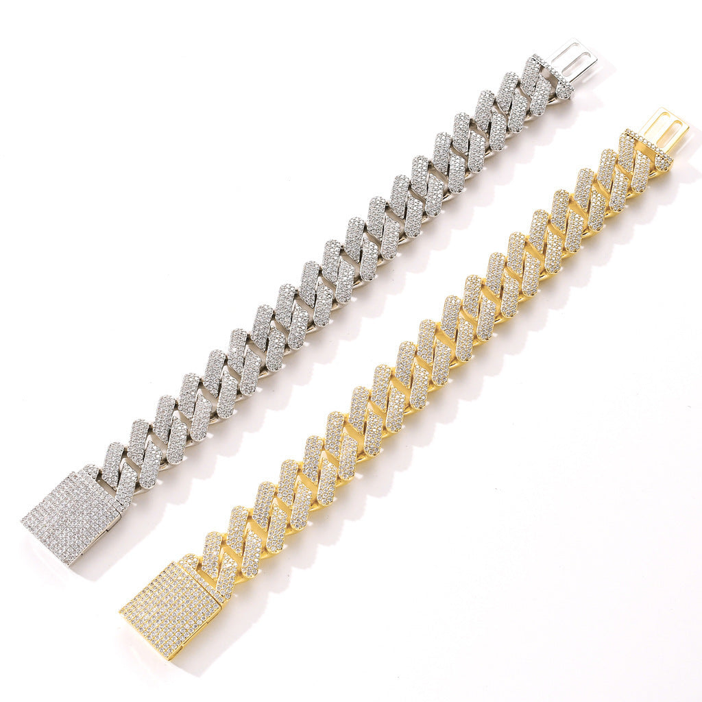 Hip Hop Diamond Shape Cuban Link Cubic Zirconia Bracelet for Men