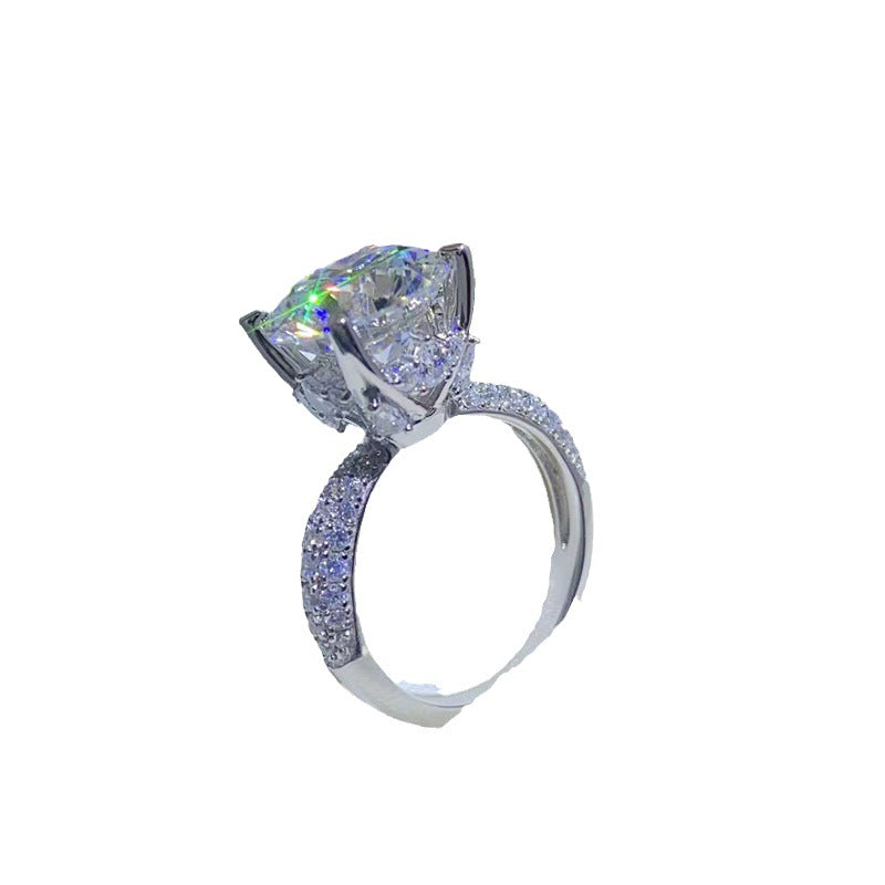Moissanite Engagement Ring with Pave Band for Women, Large Center Stone Ring, Sizes 9-19 product image
