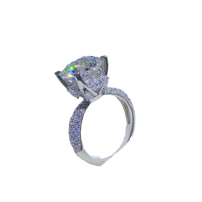 Moissanite Engagement Ring with Pave Band for Women, Large Center Stone Ring, Sizes 9-19
