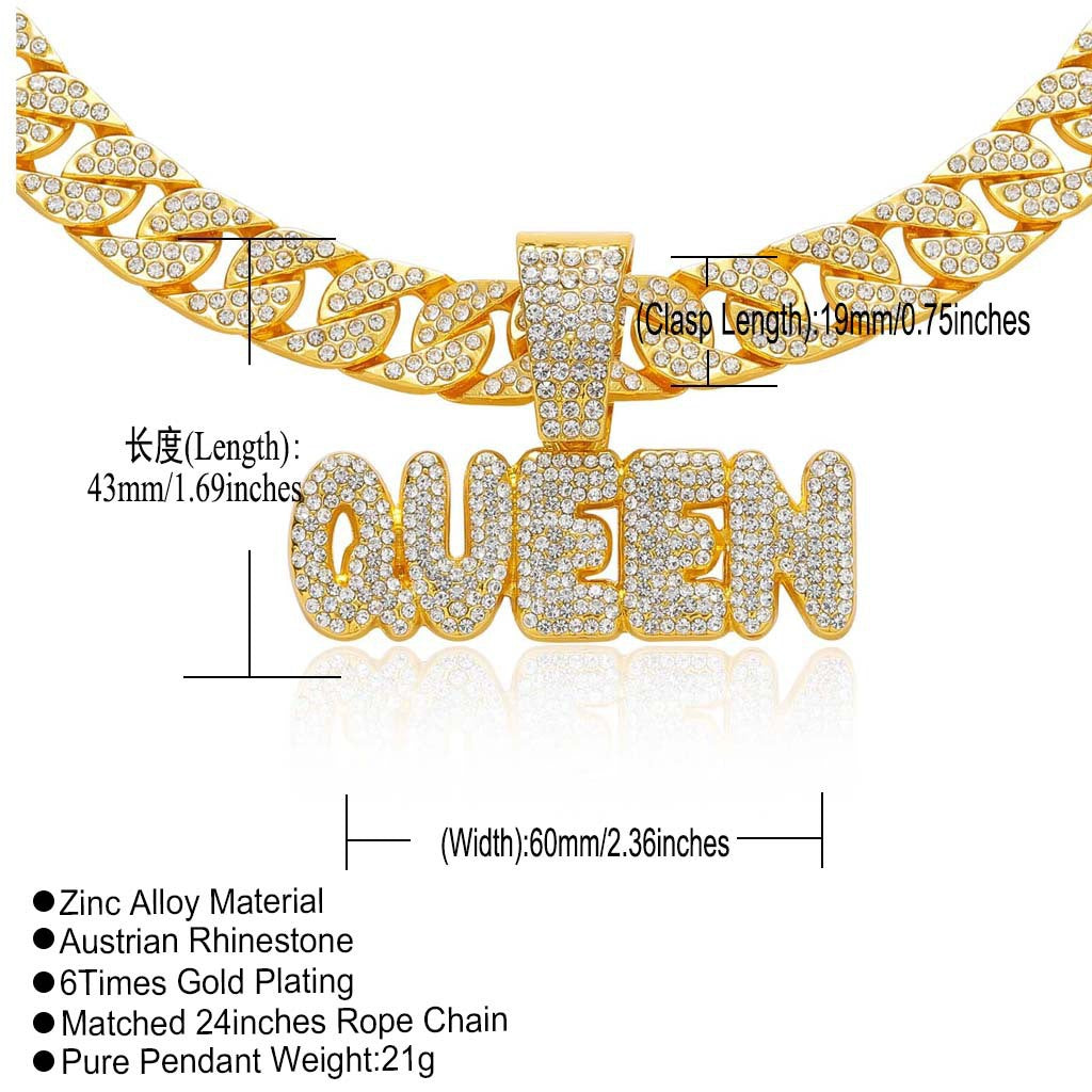 Hip Hop Letter Cuban Link Alloy Pendant Necklace for Men and Women
