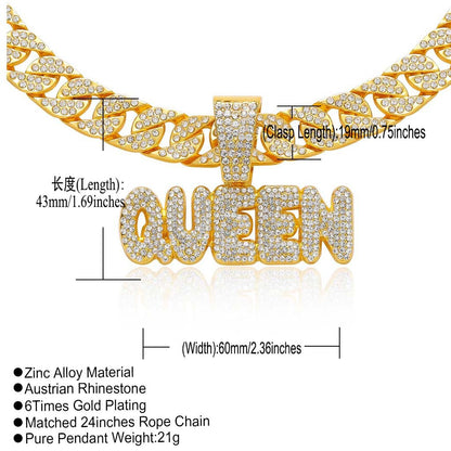Hip Hop Letter Cuban Link Alloy Pendant Necklace for Men and Women