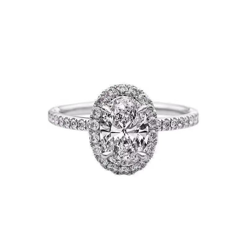 Oval Moissanite Halo Engagement Ring for Women, 1 Carat 2 Carat 3 Carat Promise Ring product image