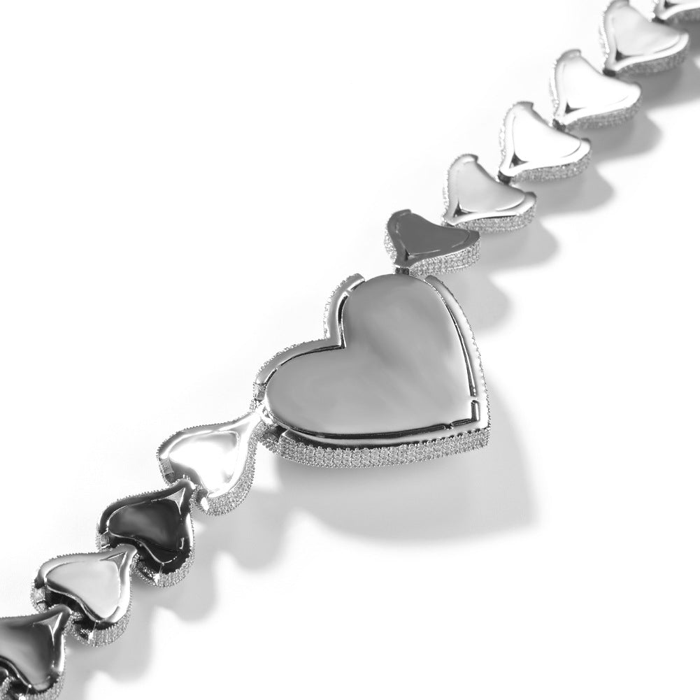 Iced Out Heart Chain Necklace with Cubic Zirconia Pendant for Women & Men