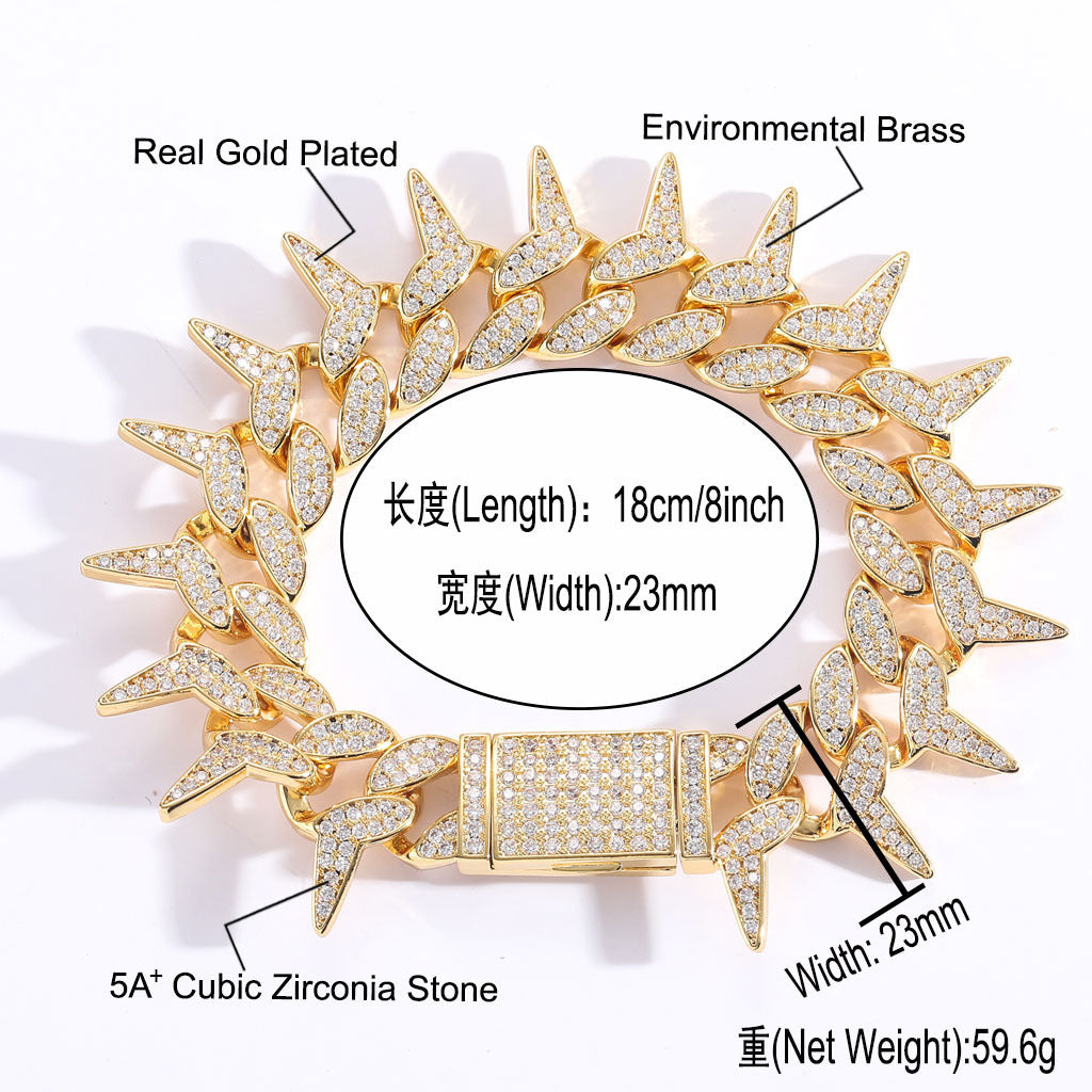 Hip Hop Punk Cuban Link Thorn Cubic Zirconia Necklace for Men