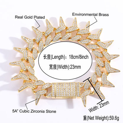 Hip Hop Punk Cuban Link Thorn Cubic Zirconia Necklace for Men