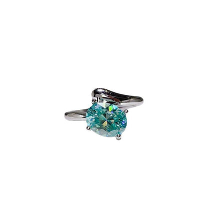2 Carat Paraiba Green Moissanite Ring for Women in S925 Silver, U-Shape Solitaire Engagement Ring