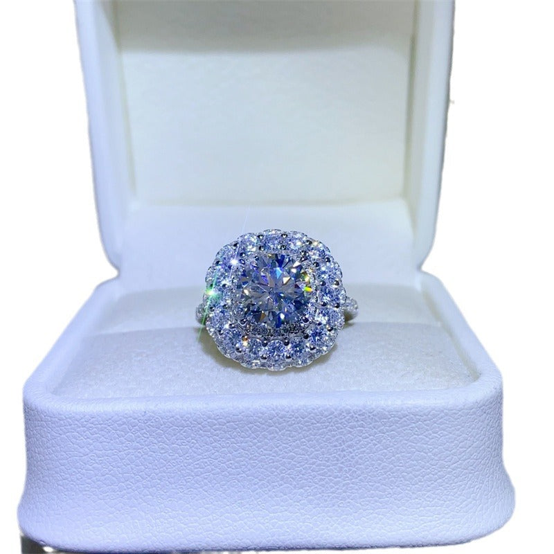 Moissanite Halo Ring for Women, Round Cut Engagement Ring, Double Halo Statement Ring, Sizes 9-20 product image