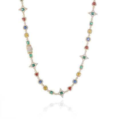 Multicolor Mixed-Shape CZ Link Copper Necklace or Bracelet - CHA285