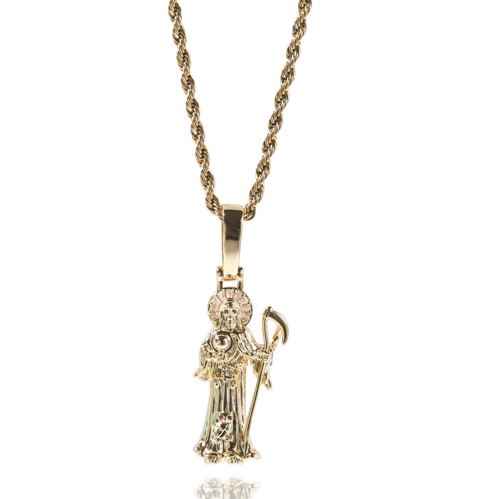 Gold Plated Saint Pendant Necklace with 24 Inch Twisted Chain for Women and Men