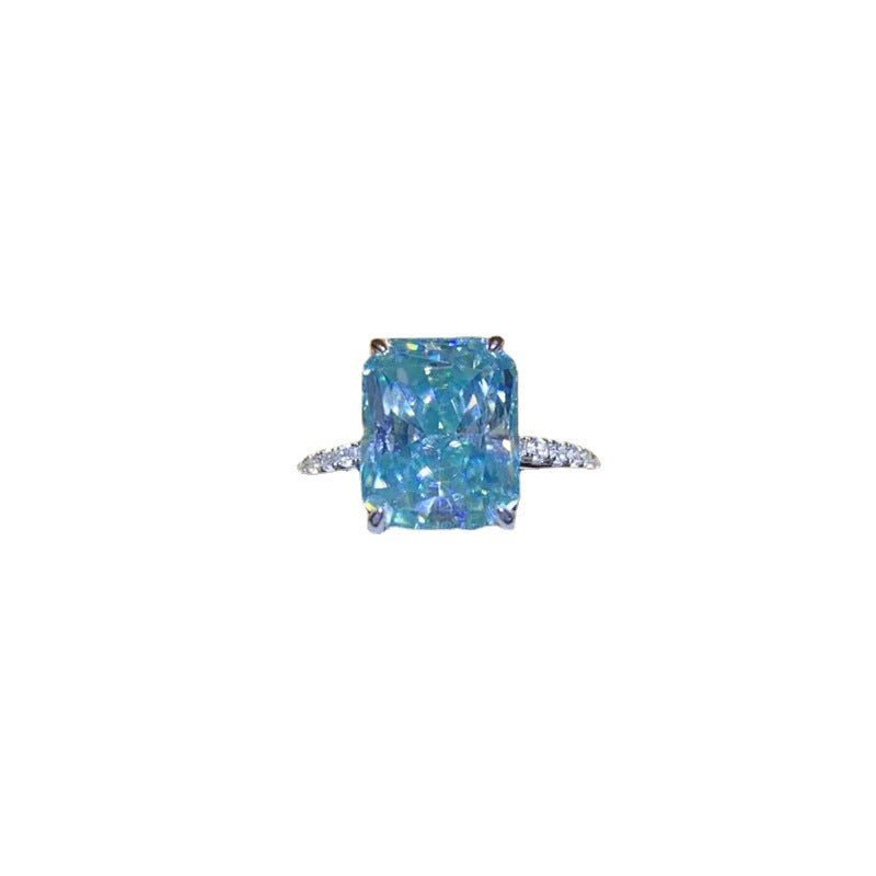 Mint Green Moissanite Ring for Women, Elongated Rectangular Stone Engagement Ring, Pave Band Promise Ring, 1 Carat 2 Carat 3 Carat 5 Carat product image