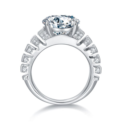 5 Carat Round Moissanite Ring with Baguette and Pavé Accents