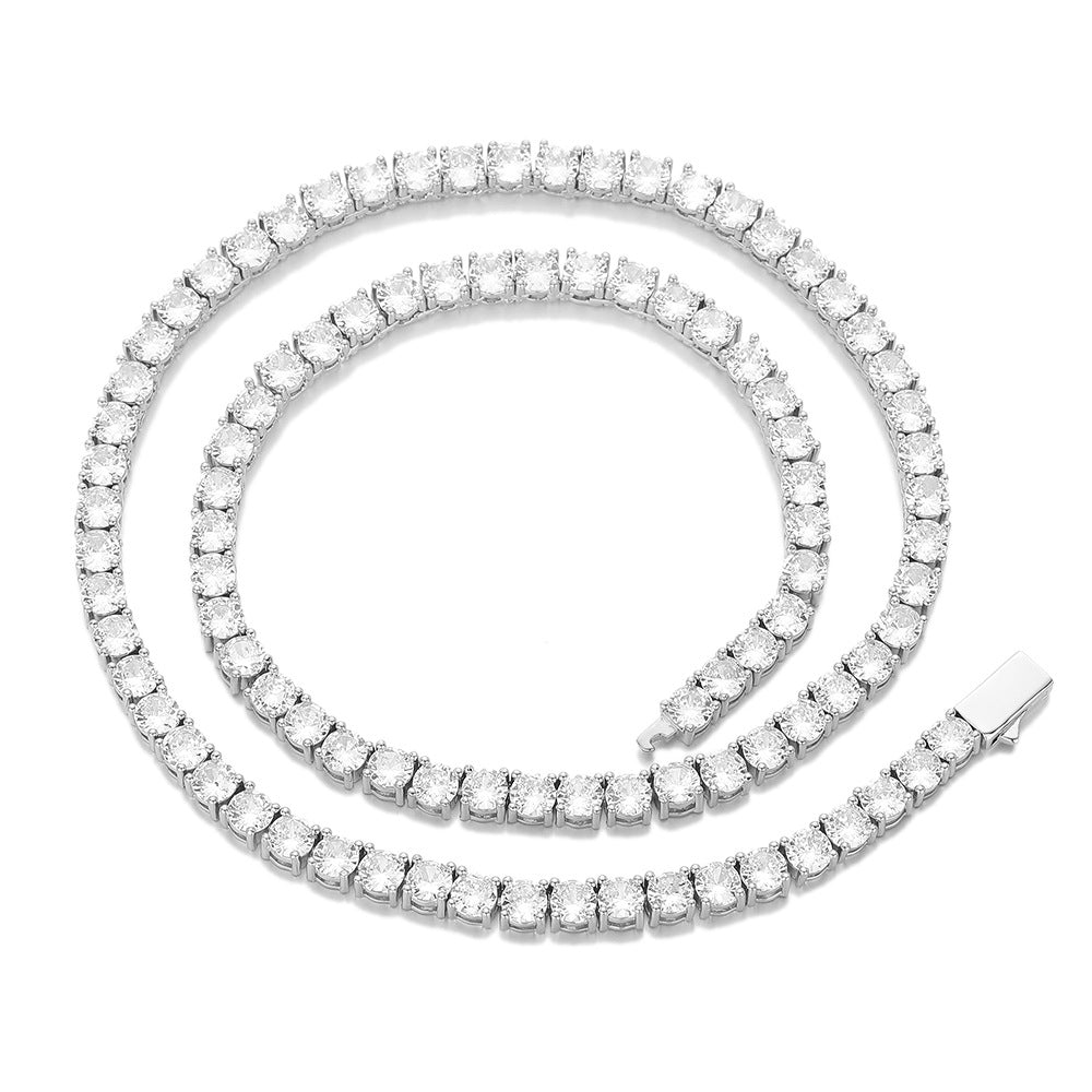 Unisex Single-Row Round Cubic Zirconia Tennis Bracelet, Hip Hop Statement Bracelet