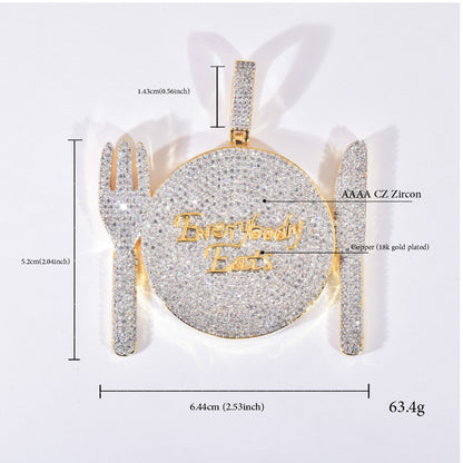 Iced Out Dinner Plate Pendant Necklace