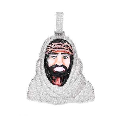 Iced Out Hip Hop Portrait Pendant Necklace in Copper with Moissanite and Zircon Accents