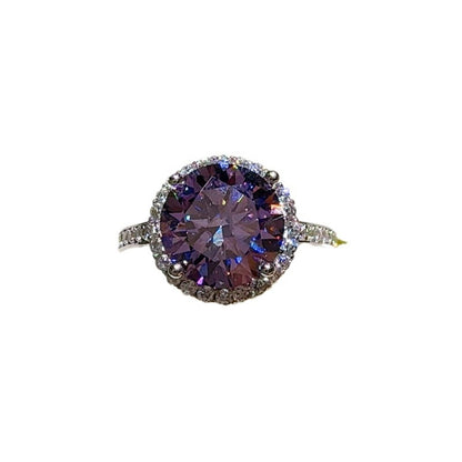 Purple Moissanite Halo Ring for Women, Round Cut Engagement Ring, 1 to 5 Carat Statement Ring