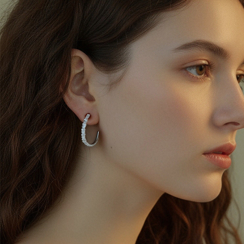 925 Silver Moissanite Hoop Earrings, Square and Round Stone Stud Hoops for Women product image