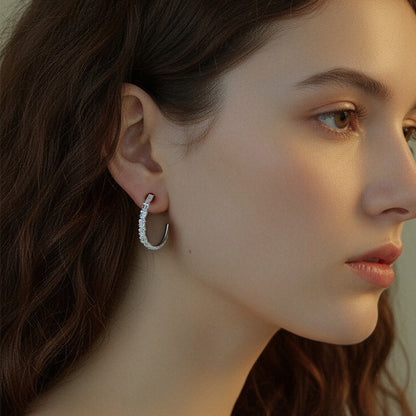925 Silver Moissanite Hoop Earrings, Square and Round Stone Stud Hoops for Women