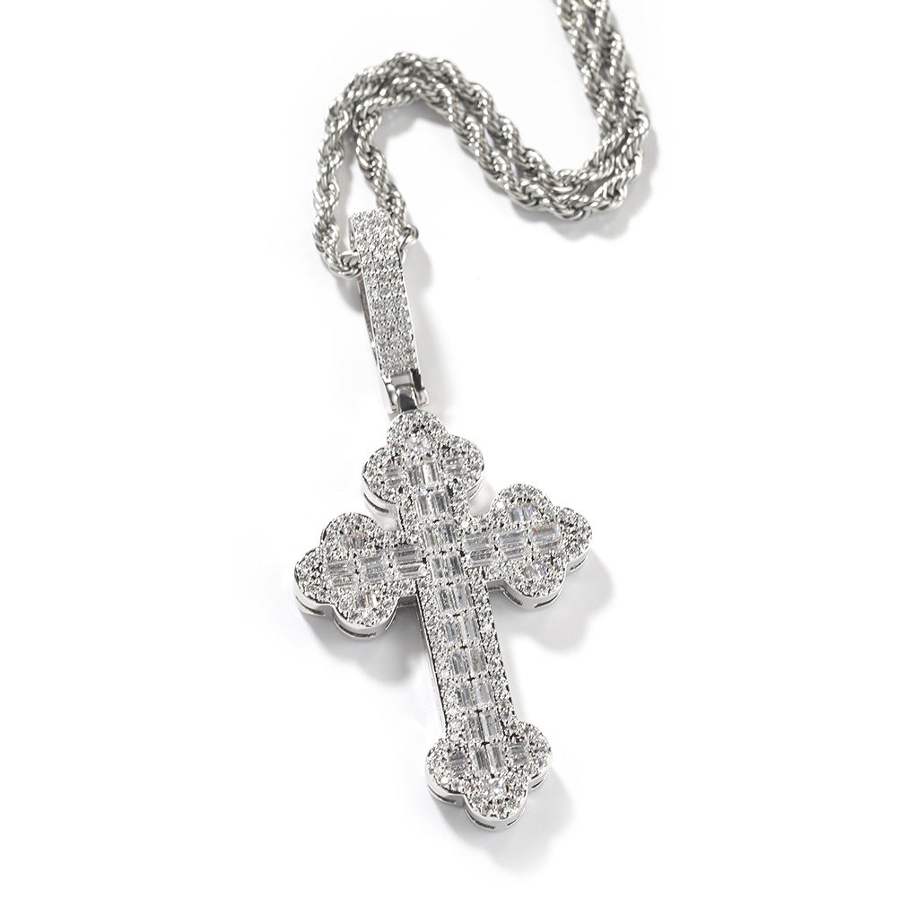Iced Out Cross Pendant Necklace for Women and Men - Gold Plated or Silver Plated Statement Chain Necklace with Cubic Zirconia
