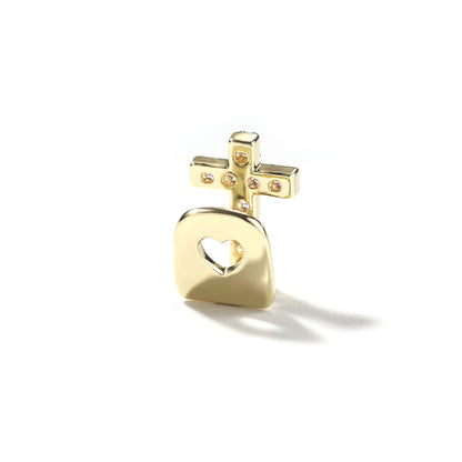 Minimalist Cross Copper Hoop Earring with Crystal Accents in Gold and Silver Tone