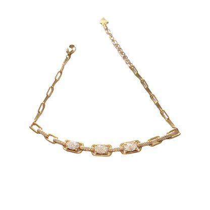 S925 Moissanite Link Bracelet, Oval Stone Tennis Bracelet, Adjustable 15+3cm, White