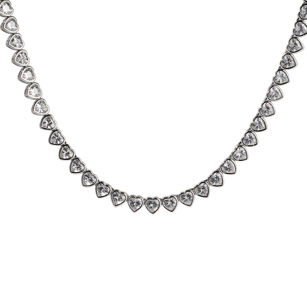Heart Chain Necklace for Women with sparkling stones, Gold Plated or Silver Plated Statement Pendant Necklace, 16 Inch / 18 Inch product image