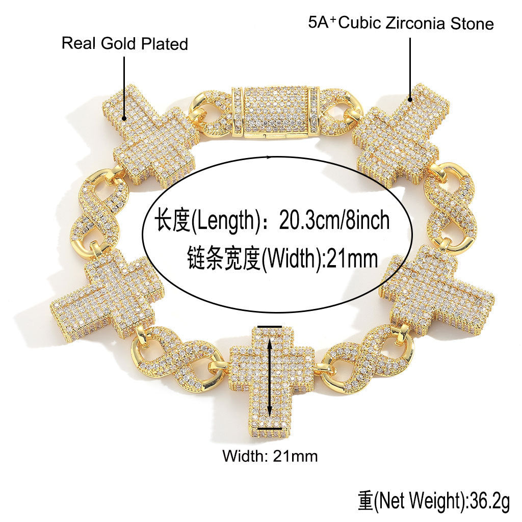 Hip Hop Cross Square Cuban Link Cubic Zirconia Bracelet for Men