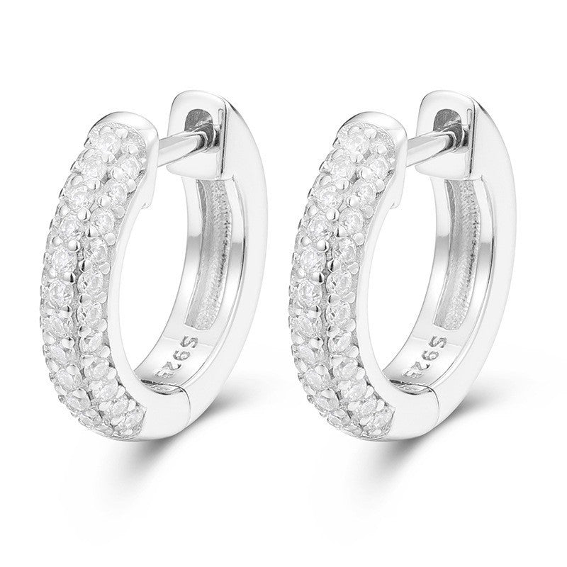 Unisex 925 Silver Moissanite Huggie Hoop Earrings in Gold Tone, Iced Out Round Geometric Stud Earrings product image