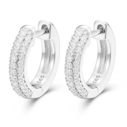 Unisex 925 Silver Moissanite Huggie Hoop Earrings in Gold Tone, Iced Out Round Geometric Stud Earrings