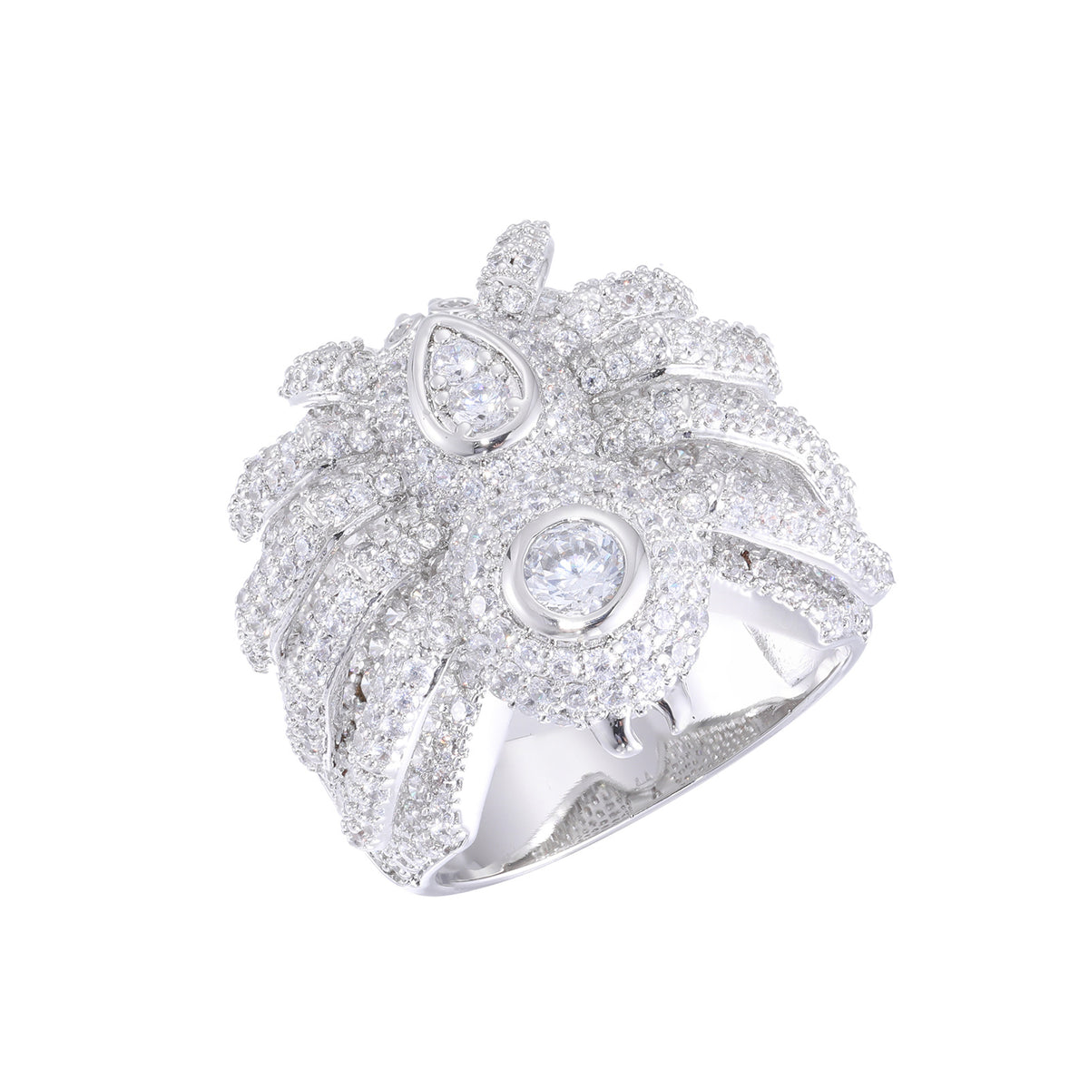 Iced Out Spider Ring for Men and Women, Zirconia Hip Hop Statement Band, White Tone Animal Ring Size 8-12 product image