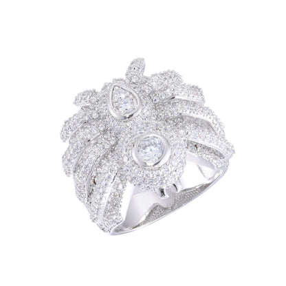 Iced Out Spider Ring for Men and Women, Zirconia Hip Hop Statement Band, White Tone Animal Ring Size 8-12