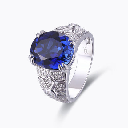 Blue Sapphire Ring for Women, Oval Cut Lab-Grown Royal Blue Ring
