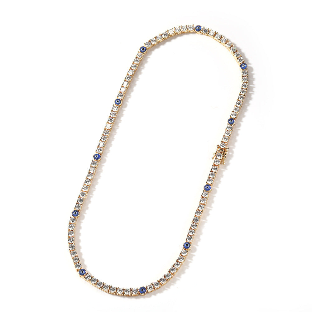 Unisex Evil Eye Cubic Zirconia Tennis Chain Necklace in Gold or Silver Tone
