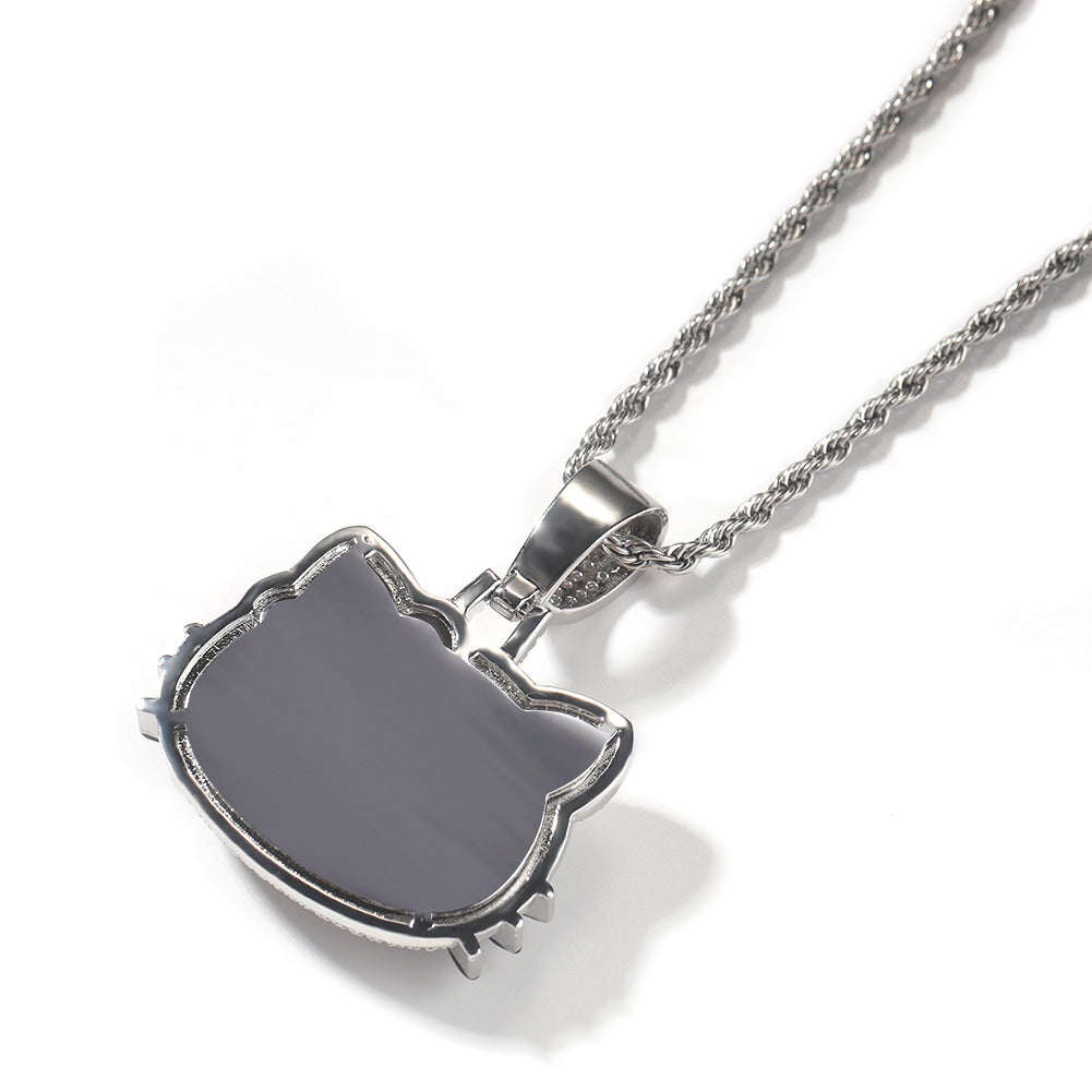 Iced Cat Pendant Necklace for Women with 24 Inch Twist Chain, Gold Silver Rose Gold Tone Statement Hip Hop Jewelry