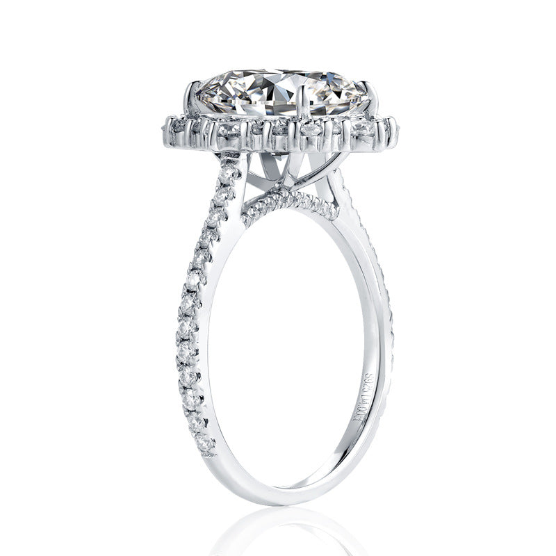 Radiant Cut Moissanite Halo Ring, 8x10 925 Sterling Silver Engagement Ring product image