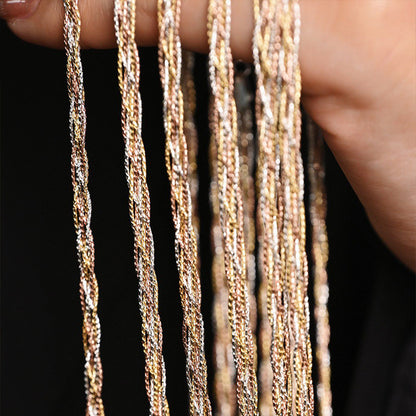 Three-Tone Braided Chain Bracelet, 925 Silver with 18K Gold Accents