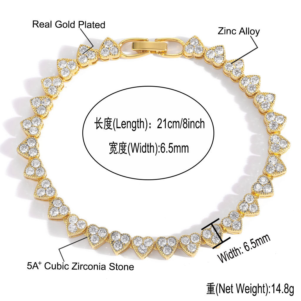 Hip Hop Minimalist Heart Tennis Chain Alloy Necklace for Men and Women