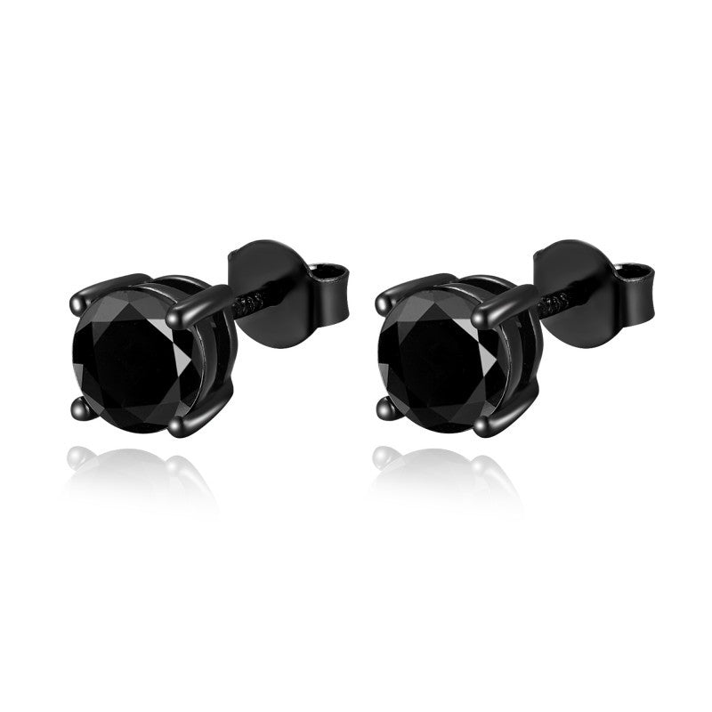 Black Moissanite Stud Earrings, Round-Cut Unisex Ear Studs product image