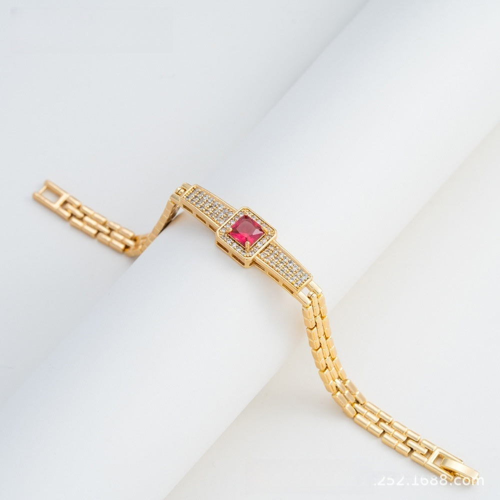 Elegant Camellia Flower Gold Plated Bracelet for Women & Men with Crystal Accent Chain Bangle