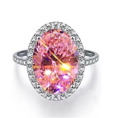 Pink Oval Moissanite Halo Ring for Women, 1 to 5 Carat Statement Engagement Ring