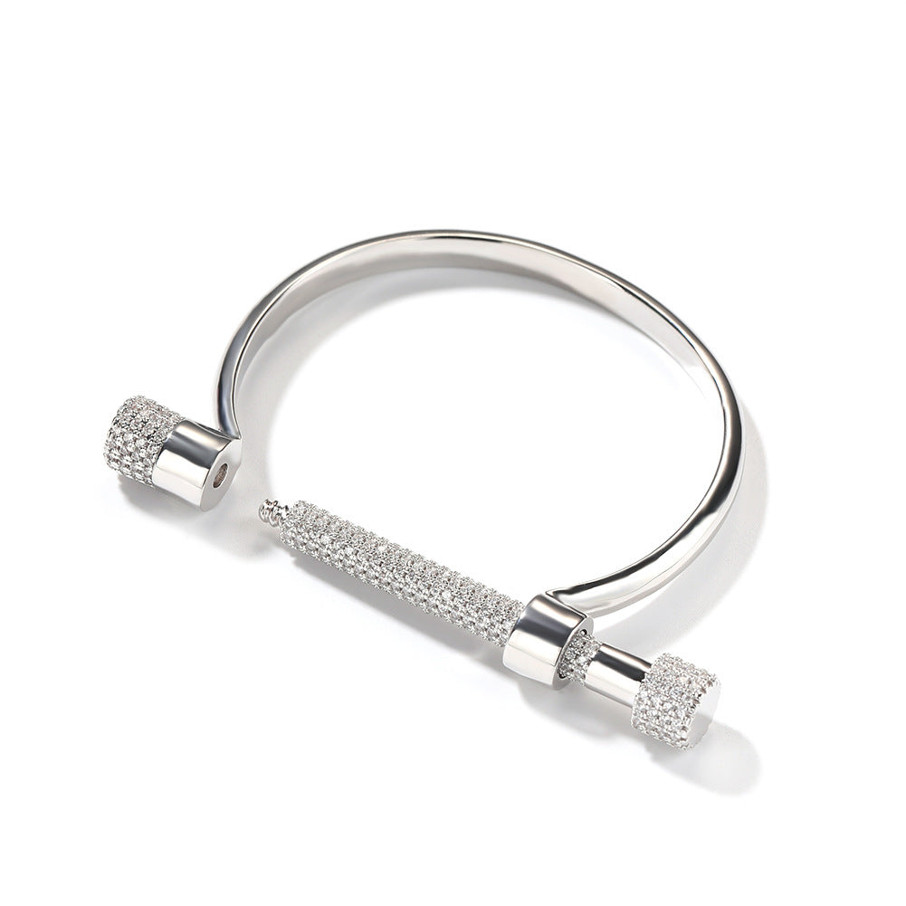 Cubic Zirconia Circle Cuff Bracelet for Women - Trendy Statement Bangle in Gold or Silver Tone