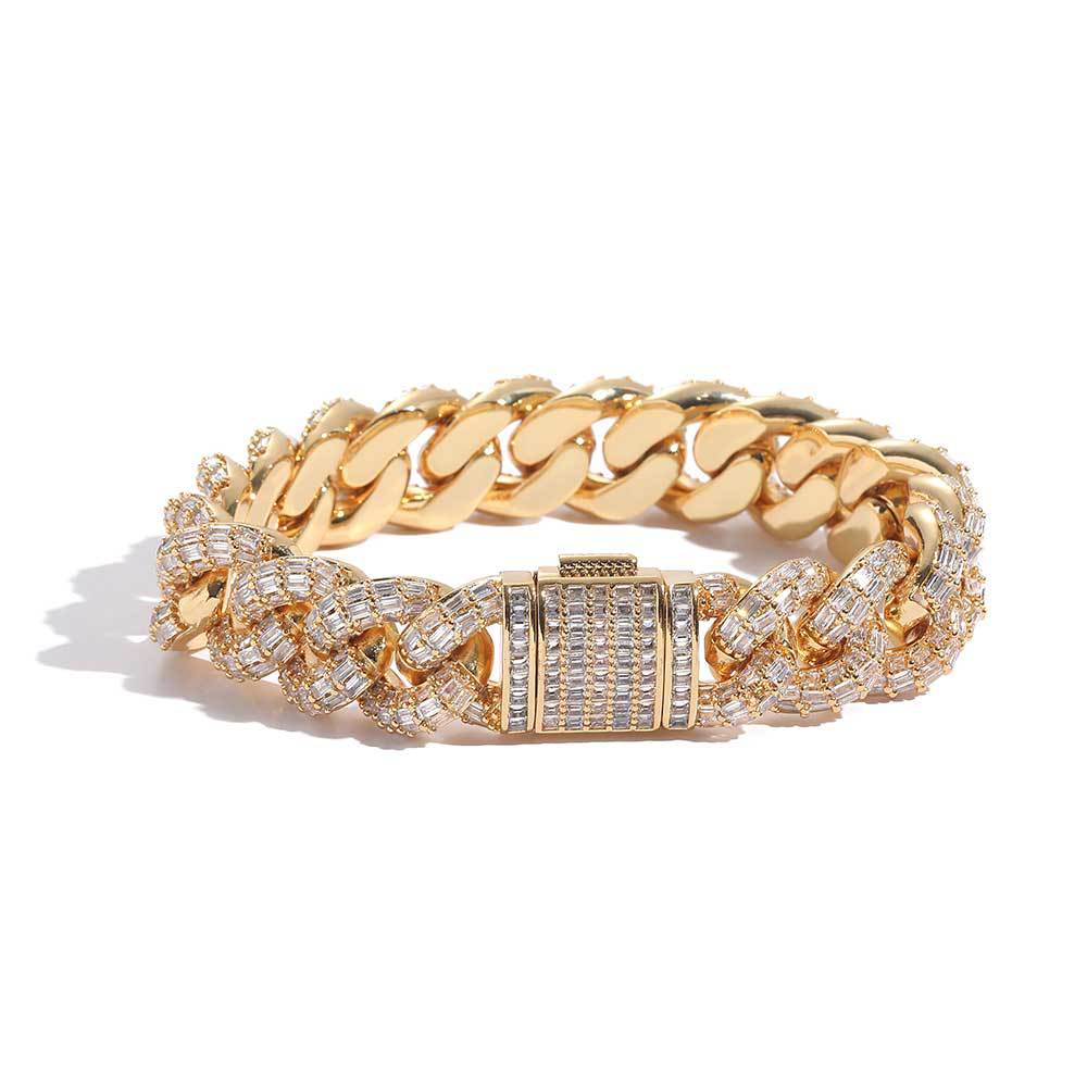 15 mm Mixed-Cut Iced Cuban Hip Hop Bracelet with Cubic Zirconia on a Copper Base - CHA172 product image