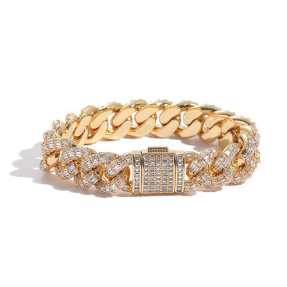 15 mm Mixed-Cut Iced Cuban Hip Hop Bracelet with Cubic Zirconia on a Copper Base - CHA172