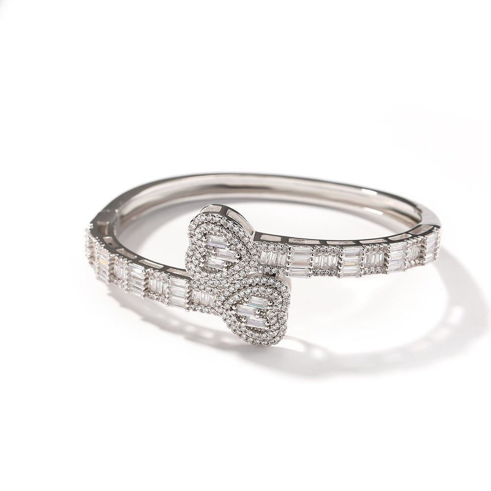 Gold Plated Heart Cubic Zirconia Bangle Bracelet for Women - Trendy Statement Cuff in Gold or Silver Tone product image