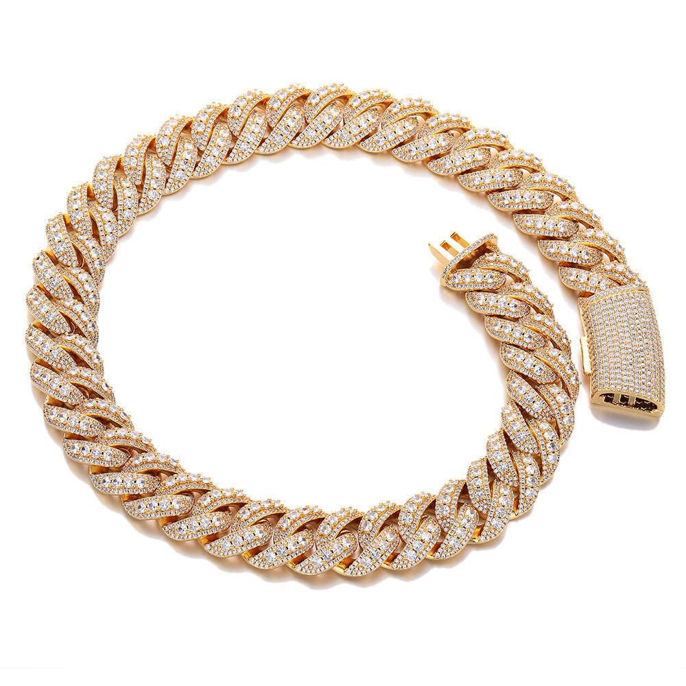 Iced Out Cuban Link Chain Necklace and Bracelet Set, Copper Zirconia Hip Hop Jewelry product image