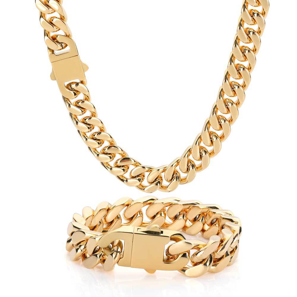 11-15 mm Faceted Polished Cuban Stainless steel Necklace or Bracelet - CHA053 product image
